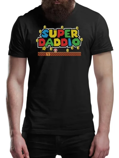 Fathers Day T Shirt SUPER DADDIO Gamer Dad Fun Gift Novelty T-Shirts