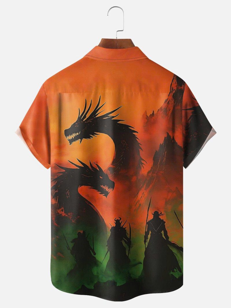 Moisture Wicking Ukiyo-e Samurai Dragon Chest Pocket Hawaiian Shirt - Image 2
