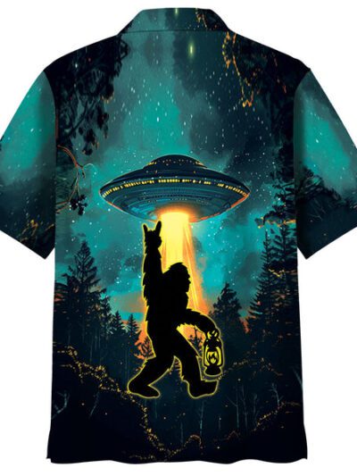 Bigfoot Ailien Camping Night Hawaiian Shirt