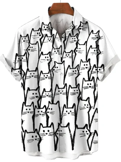 Fashion Cartoon Line Cat Pattern Print To