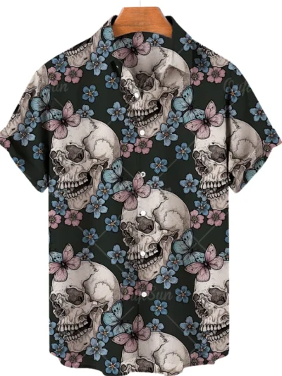 Hawaiian Beach Shirt Fashion Design Men's 3D Skull Print Shirt Retro Casual Street Clothing Men's Summer Unisex Short Sleeve Top