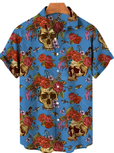 Hawaiian Beach Shirt Fashion Design Men's 3D Skull Print Shirt Retro Casual Street Clothing Men's Summer Unisex Short Sleeve Top