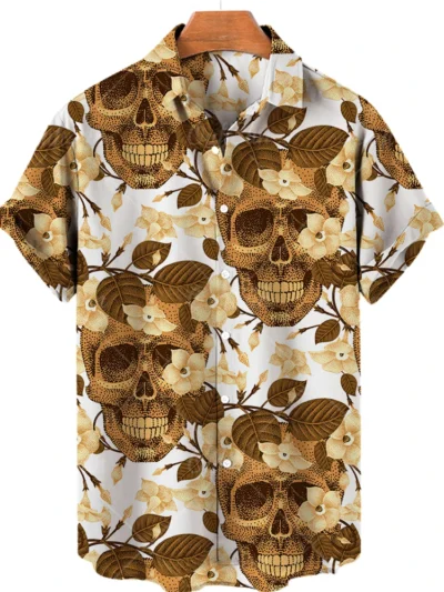 Hawaiian Beach Shirt Fashion Design Men's 3D Skull Print Shirt Retro Casual Street Clothing Men's Summer Unisex Short Sleeve Top