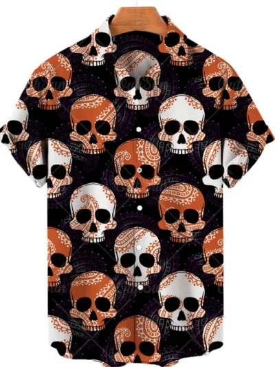 Hawaiian Beach Shirt Fashion Design Men's 3D Skull Print Shirt Retro Casual Street Clothing Men's Summer Unisex Short Sleeve Top