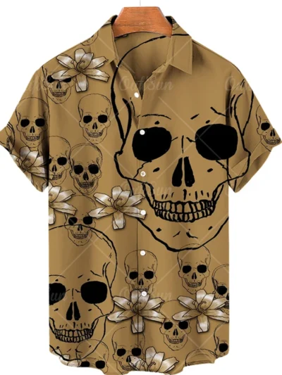 Hawaiian Beach Shirt Fashion Design Men's 3D Skull Print Shirt Retro Casual Street Clothing Men's Summer Unisex Short Sleeve Top