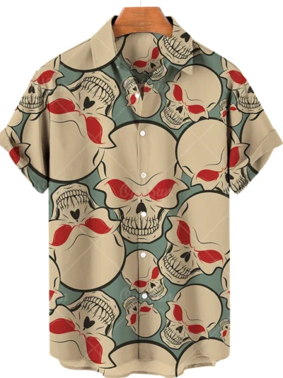 Hawaiian Beach Shirt Fashion Design Men's 3D Skull Print Shirt Retro Casual Street Clothing Men's Summer Unisex Short Sleeve Top